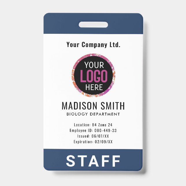 Crachá Marinho Azul Nome do funcionário Nome comercial Lo (Front)