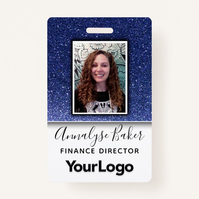 Crachá Marinho Blue Glitter Professional RN Nome da Fotog (Frente)