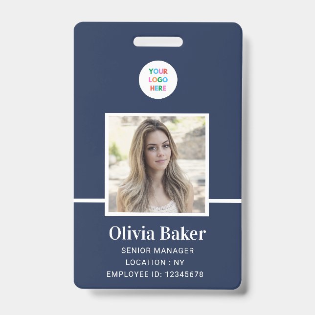 Crachá Marinho moderno Blue Logo Security Foto do funcion (Frente)