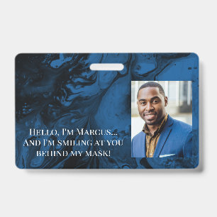 Crachá Mármore Preto e Azul Olá Por trás da Máscara