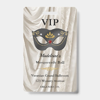 Crachá Máscara de carvão e marfim VIP Pass Branco Damask