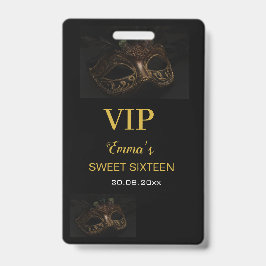 Crachá Mascarada Máscara Elegante Dourada Sweet 16 15 VIP