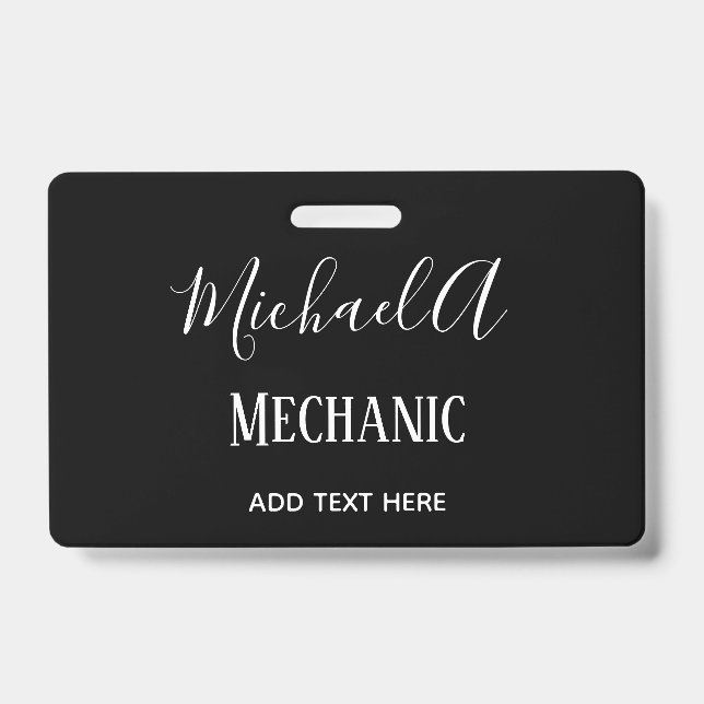 Crachá MECÂNICO Dons personalizados CLASSIC Black White (Frente)