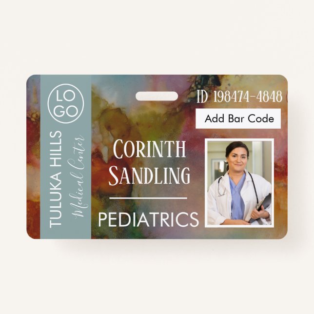 Crachá Medica Photo ID Floral Abstrato (Frente)