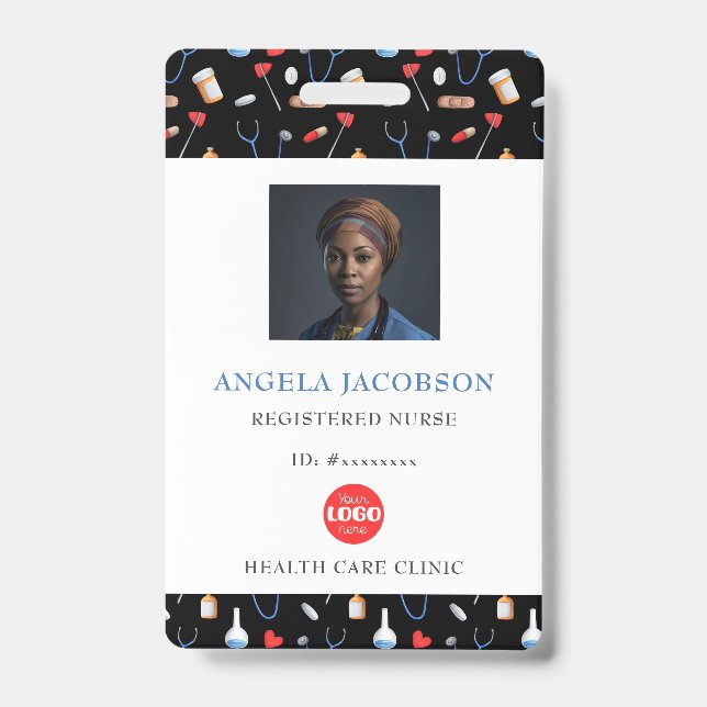 Crachá Medical Pattern Registered Nurse Healthcare Logo (Frente)
