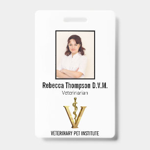 Crachá Medicamento Veterinário Elegante Dourado V   ID da