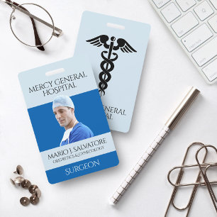 Crachá Médico Cirurgião Azul Caduceu Hospital