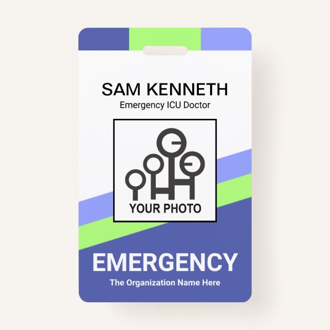Crachá Médico das Linhas de Cobertura Verde Azul (Frente)
