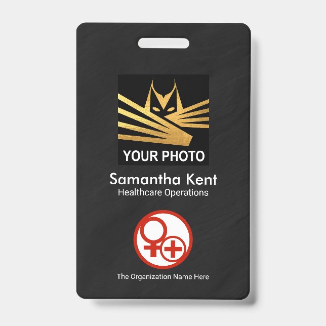Crachá Médico do modelo de foto preto minimalista (Frente)
