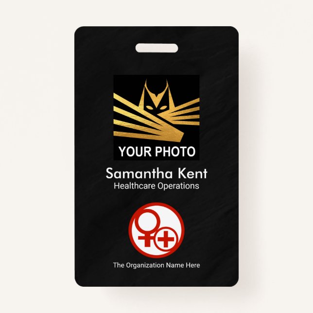 Crachá Médico do modelo de foto preto minimalista (Frente)