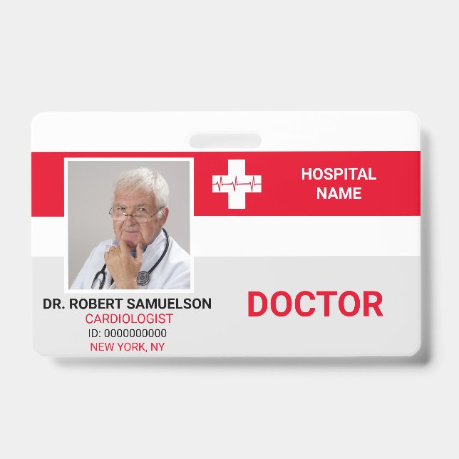 Crachá MÉDICO ENFERMEIRO, ID DA FOTO DE Emergência (Frente)