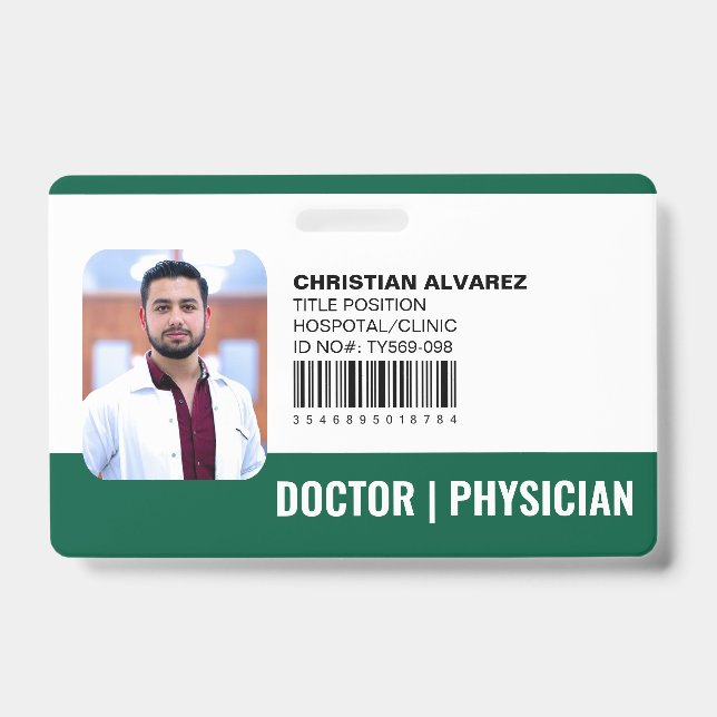 Crachá Médico Hospitalar Personalizado Verde (Frente)