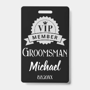 Crachá membro vip padrinho casamento personalizado preto