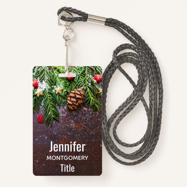 Crachá Mesa de Natal russa com pinheiro e neve (Frente com cordão)