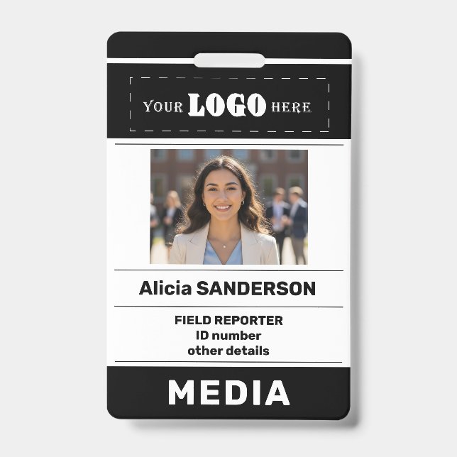Crachá Mídia moderna imprensa logotipo personalizado foto (Frente)