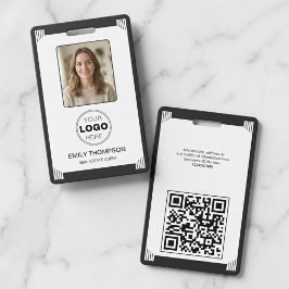 Crachá Minimalist Art Deco Black White Photo Logo QR