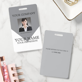 Crachá Minimalist Modern Grey Custom Employee Photo