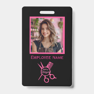 Crachá Minimalist Scissor Pink Photo Logo Hair Salon