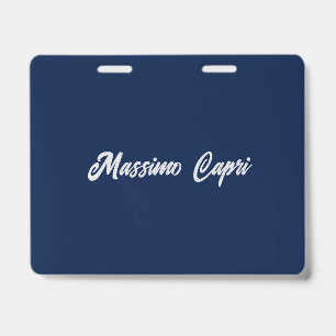 Crachá Minimalista Azul Escuro Elegante Nome Próprio Text