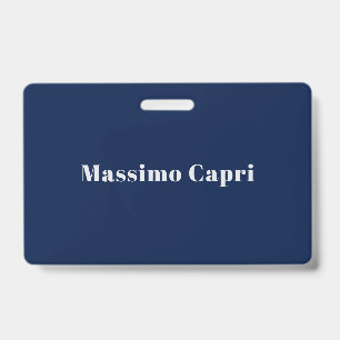 Crachá Minimalista Azul Escuro Elegante Nome Próprio Text