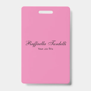 Crachá Minimalista personalizado nome cor rosa personaliz
