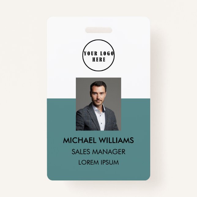 Crachá Mitarbeiter Foto-ID Weiß Grünblau Ausweis (Frente)