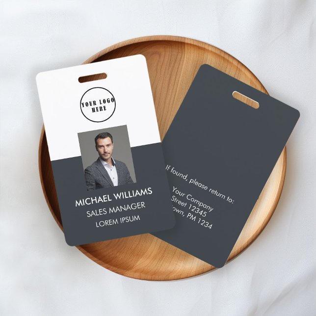 Crachá Mitarbeiter Foto-ID Weiß Schwarzgrau Ausweis (Criador carregado)