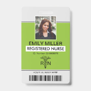 Crachá modelo de foto caduceu verde lima de enfermeira(o)