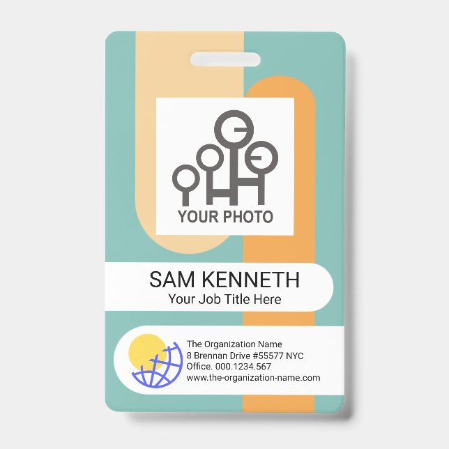 Crachá Modelo de Foto de Funcionário com Listras Verticai (Frente)