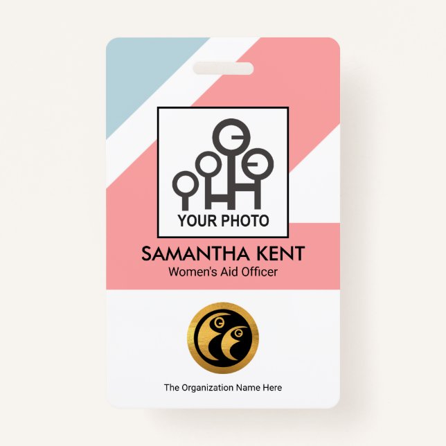 Crachá Modelo de Fotografia Médica de Retângulos Azuis Ch (Frente)