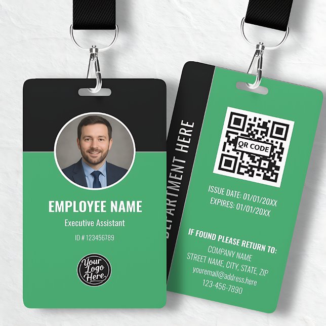 Crachá Modern Black Green Employee Identification Card (Modern Black Green Employee Identification Card Badge)