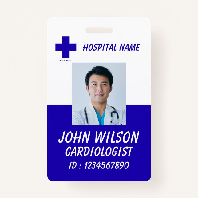 Crachá Modern Blue Nurse Photo ID Badge Template (Frente)