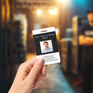 Crachá Modern Custom Black Photo ID Church Pastor