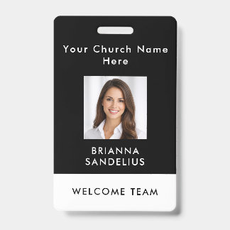 Crachá Modern Custom Black Photo ID Church Volunteer