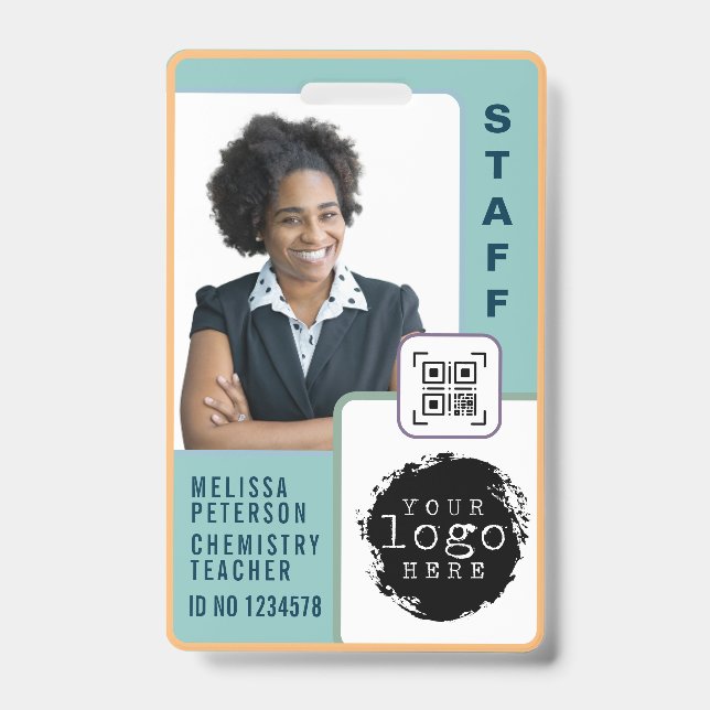 Crachá Modern Custom School Teacher Photo Name Card  (Frente)