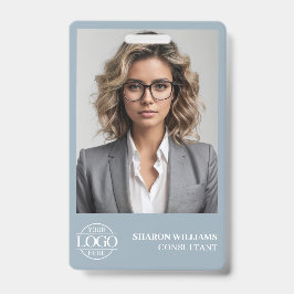 Crachá Modern Dusty Blue Employee Photo Company Logo