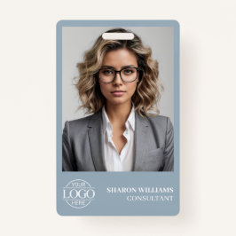 Crachá Modern Dusty Blue Employee Photo Company Logo