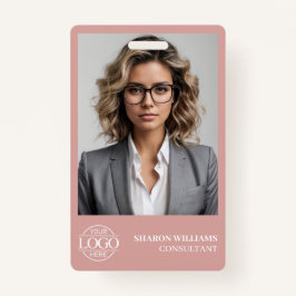 Crachá Modern Dusty Rose Personalized Employee Photo Logo