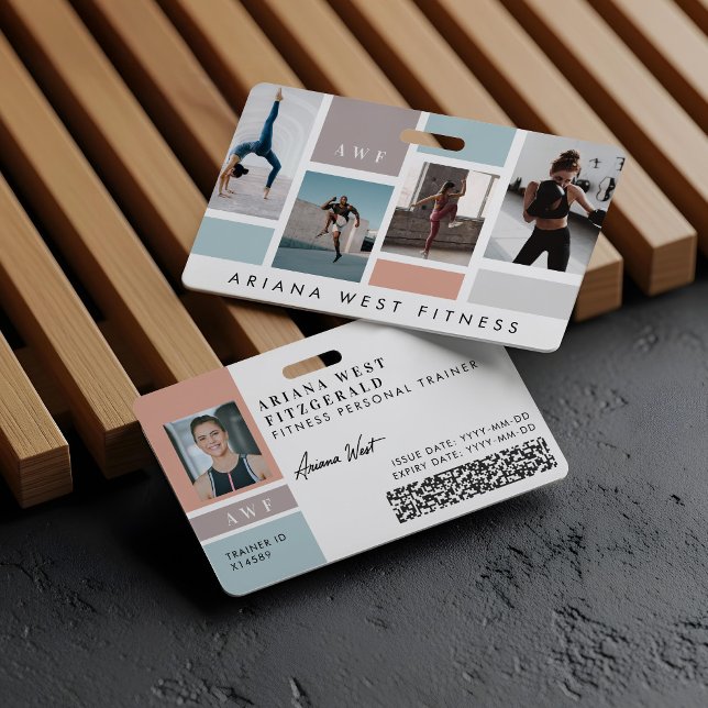 Crachá Modern Four Photo Collage Personal Trainer Fitness (Modern Four Photo Collage Personal Trainer Fitness Badge)