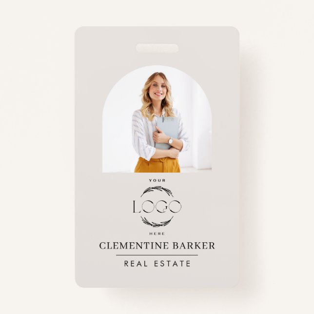 Crachá Modern Realtor Name Badge with Photo Arch Elegant (Frente)