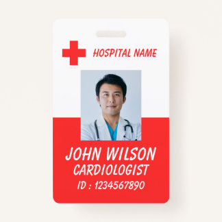 Crachá Modern Red Nurse Photo ID Badge Template
