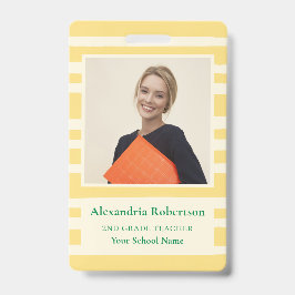 Crachá Modern Yellow Stripes Teacher Photo ID Badge
