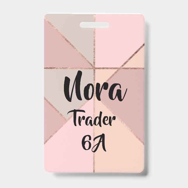 Crachá moderno bloco de cores rosa dourado pêssego volta  (Frente)