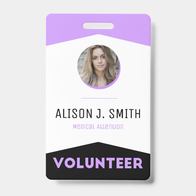 Crachá Moderno do Voluntário para Eventos (Frente)