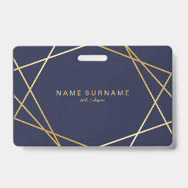 Crachá Moderno Minimalista Chic Dourado Geométrico Azul M