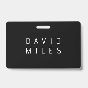 Crachá Moderno Nome Editável Minimalista   Preto & Branco