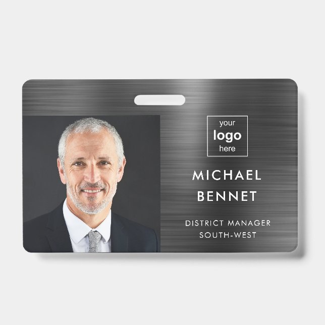 Crachá moderno preto metálico da empresa (Frente)