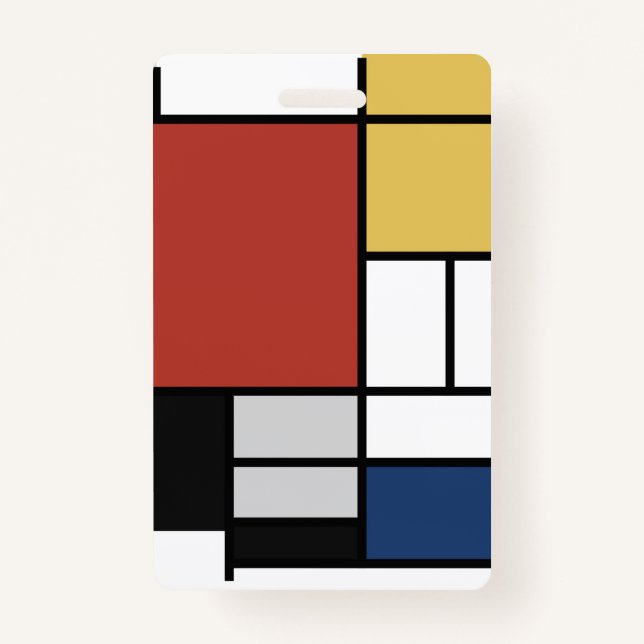 Crachá Mondrian Painting Red Plane Yellow Black Cinza Blu (Frente)