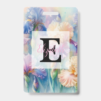 Crachá Monograma de aquarela floral com flores de íris ro