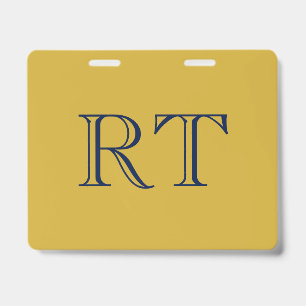 Crachá Monograma de Letras Iniciais Dourado e Azul Simple